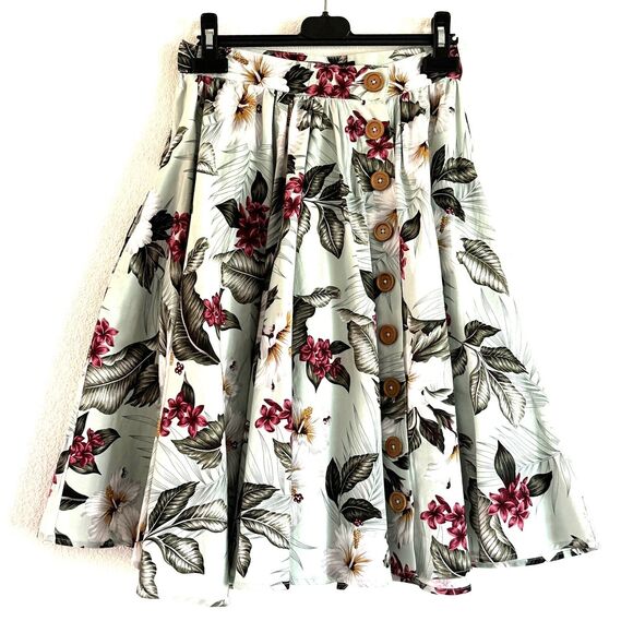 Hell Bunny Women’s ADELAIDA Full Circle Hawaii Print Skirt Cotton Blend - Picture 1 of 9